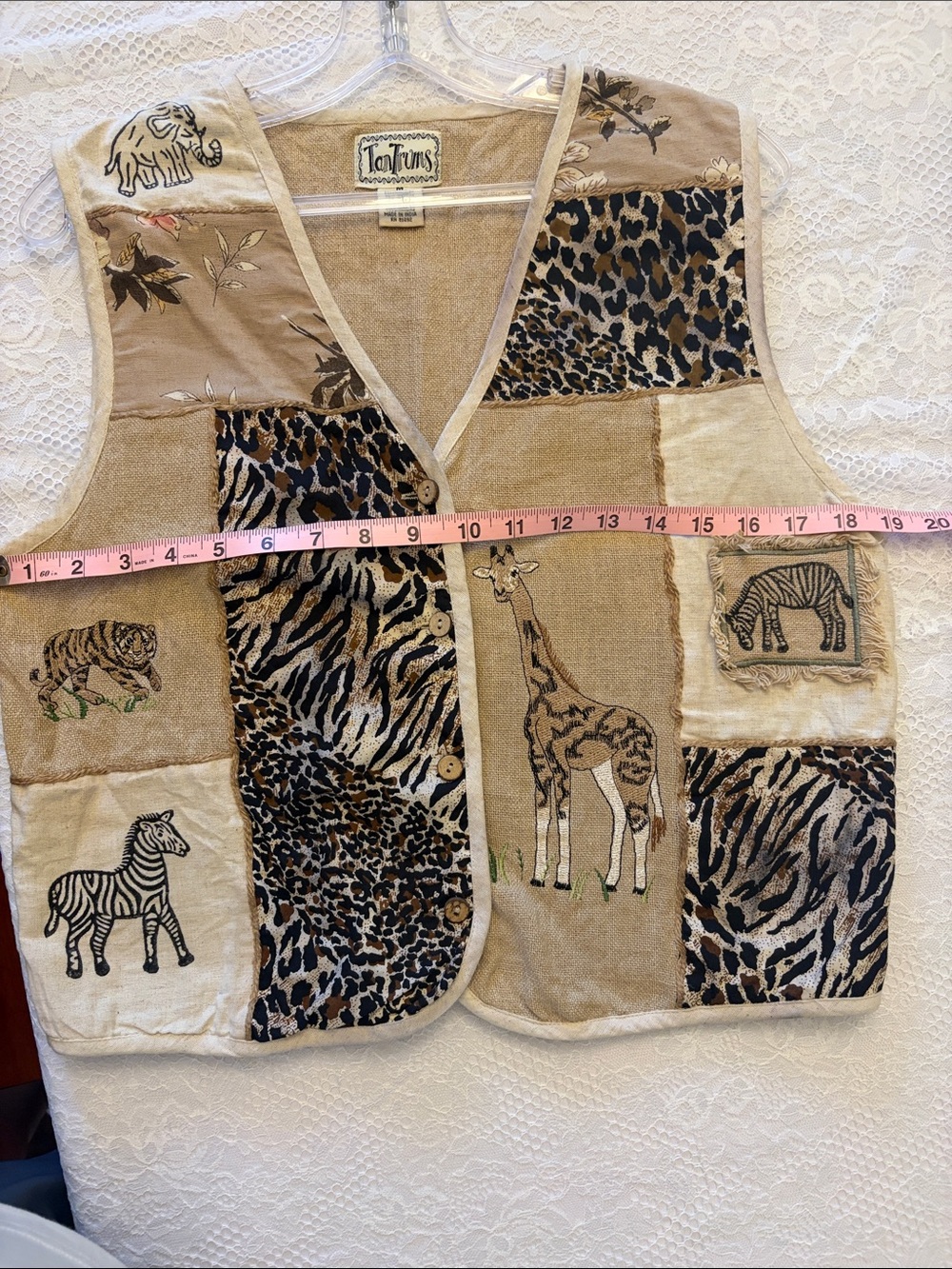 Vintage 90s Cottage Core Teacher tantrums Patchwork Safari Vest - Picture 4 of 10